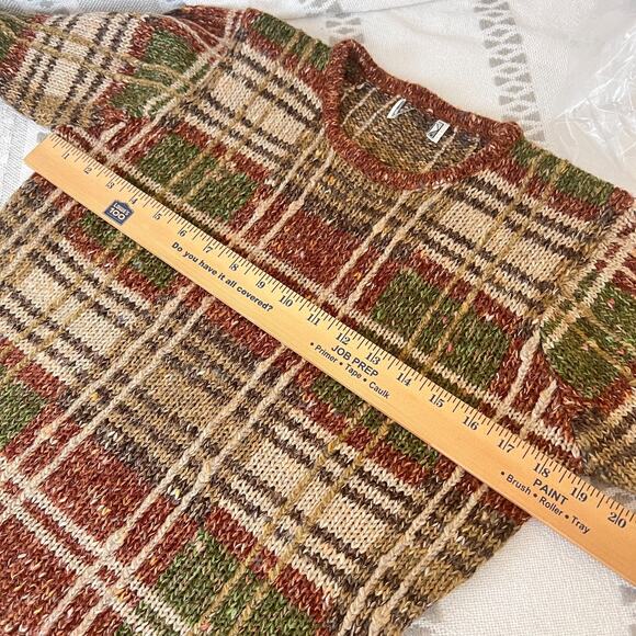 Vintage Plaid Knit Sweater Women's M Cottagecore Academia Earth Tone Warm Cozy - Picture 4 of 8